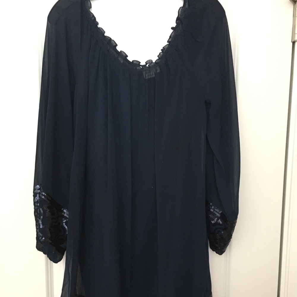 Navy Max Studio sheer sequin dress with slip